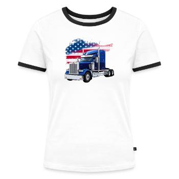 US LKW-Mit Amerika Flagge - Fahrer/Trucker - Frauen Kontrast-T-Shirt - Weiß/Schwarz - Vorne - Selfina (174cm)
