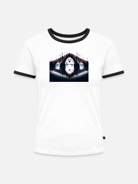 Liebesschloss-Brücke - Frauen Kontrast-T-Shirt - Weiß/Schwarz