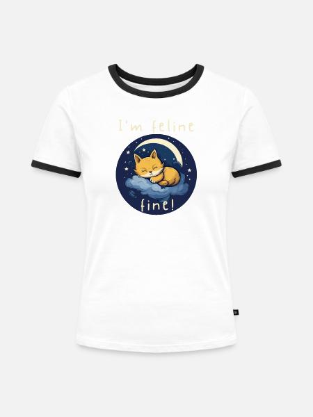 Feline Fine Moonlit Kitten - Frauen Kontrast-T-Shirt - Weiß/Schwarz