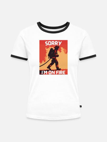 Feuerwehrmann in Brand - Frauen Kontrast-T-Shirt - Weiß/Schwarz