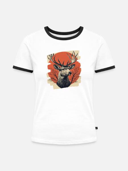 Hirsch mit Geweih - Frauen Kontrast-T-Shirt - Weiß/Schwarz