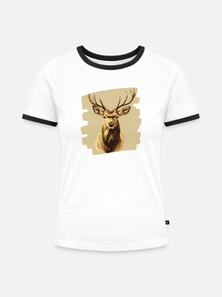 Hirsch mit Geweih - Frauen Kontrast-T-Shirt - Weiß/Schwarz
