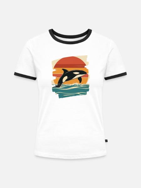 Orca - Frauen Kontrast-T-Shirt - Weiß/Schwarz