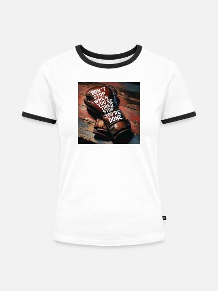 Kampfgeist auf Boxhandschuh - Frauen Kontrast-T-Shirt - Weiß/Schwarz