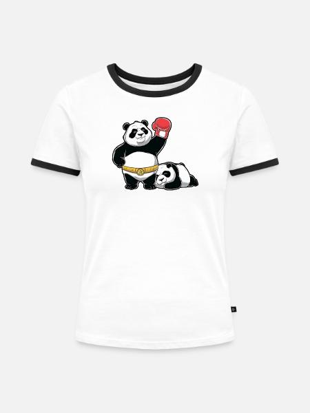 Panda Boxers Duo - Frauen Kontrast-T-Shirt - Weiß/Schwarz