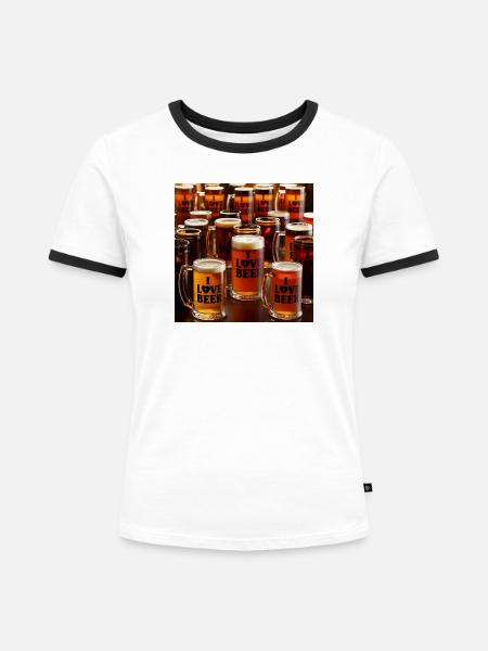 Bierliebe im Glas - Frauen Kontrast-T-Shirt - Weiß/Schwarz