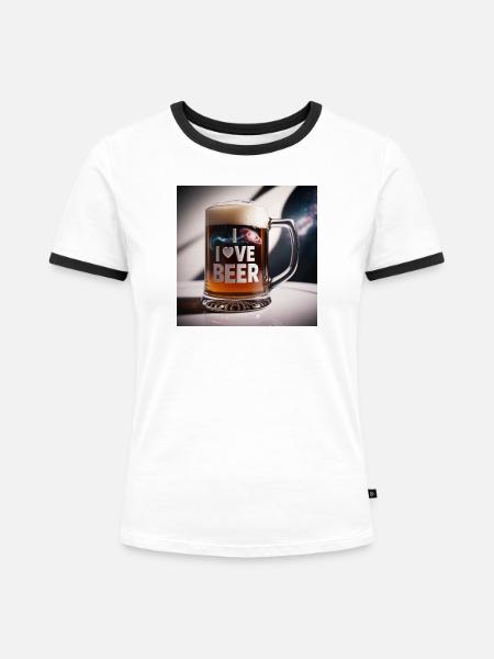 Bierkrug "I Love Beer" - Frauen Kontrast-T-Shirt - Weiß/Schwarz