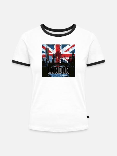 London Skyline Graffiti Union Jack - Frauen Kontrast-T-Shirt - Weiß/Schwarz