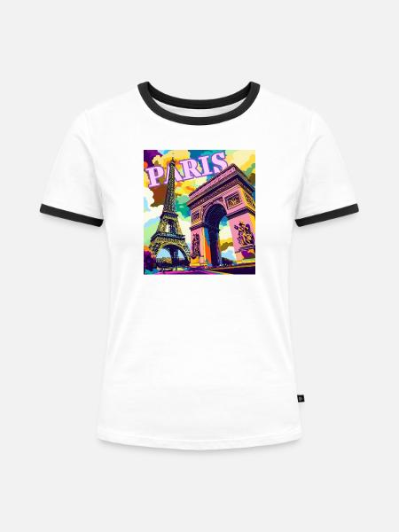 Pariser Pop-Art-Skyline - Frauen Kontrast-T-Shirt - Weiß/Schwarz