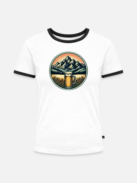 Alpenland Biergarten Illustration - Frauen Kontrast-T-Shirt - Weiß/Schwarz