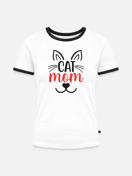 Katzen-Mama - Frauen Kontrast-T-Shirt - Weiß/Schwarz