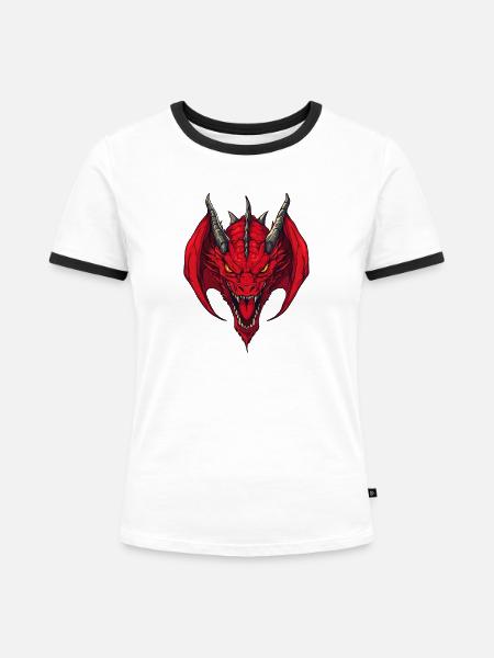 Roter Drachenkopf Frontansicht - Frauen Kontrast-T-Shirt - Weiß/Schwarz