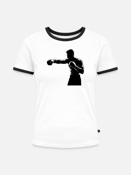 Boxring Fighter rechter Haken - Frauen Kontrast-T-Shirt - Weiß/Schwarz