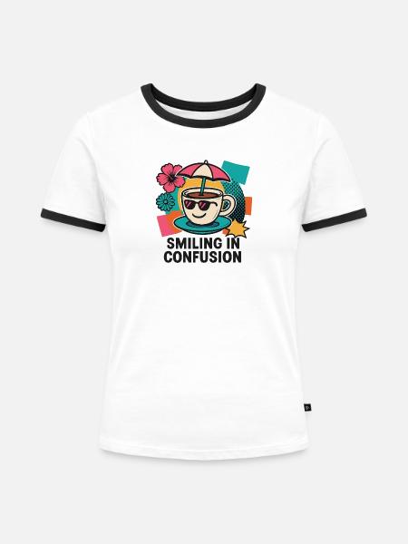 Kaffee? Sonne? Hä? - Frauen Kontrast-T-Shirt - Weiß/Schwarz