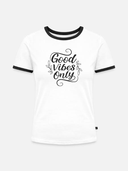 Gute Schwingungen... - Frauen Kontrast-T-Shirt - Weiß/Schwarz