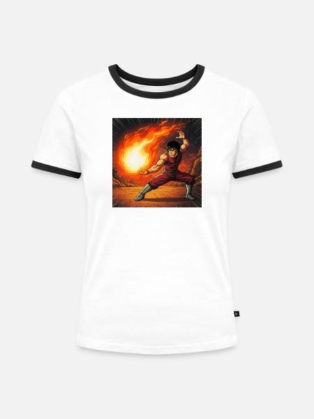 Feuerball Kämpfer im Vulkan - Frauen Kontrast-T-Shirt - Weiß/Schwarz