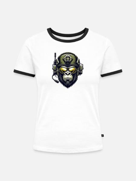 Gorilla Militär Design - Frauen Kontrast-T-Shirt - Weiß/Schwarz