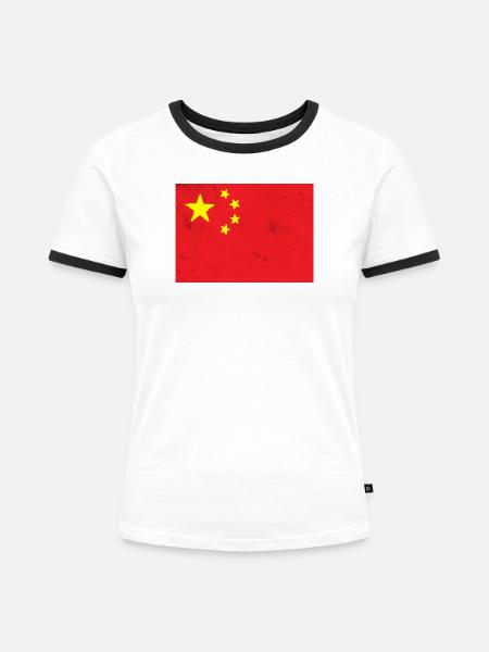 Flagge von China - Frauen Kontrast-T-Shirt - Weiß/Schwarz