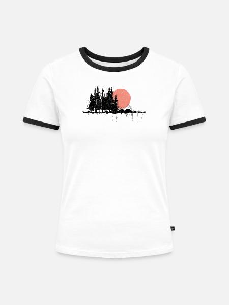 Nachtwald Silhouette Design - Frauen Kontrast-T-Shirt - Weiß/Schwarz