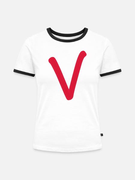 V - einfach nur V - Frauen Kontrast-T-Shirt - Weiß/Schwarz