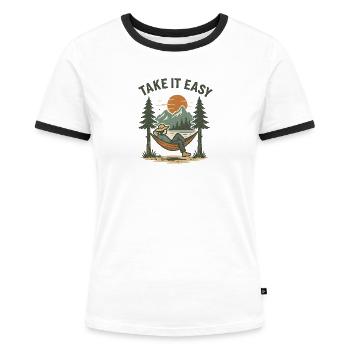 Take It Easy - Frauen Kontrast-T-Shirt - Weiß/Schwarz - Vorne - Selfina (174cm)