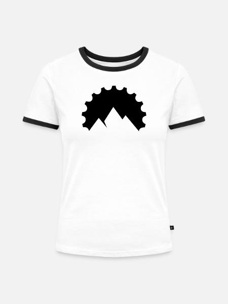 Zahnrad trifft Bergsilhouette - Frauen Kontrast-T-Shirt - Weiß/Schwarz