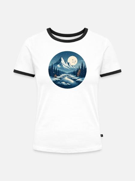 Bergige Nachtlandschaft mit Fluss - Frauen Kontrast-T-Shirt - Weiß/Schwarz