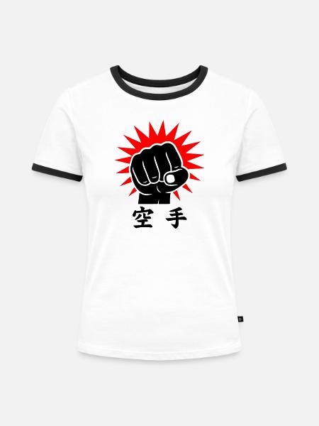 Karate Faust / Fist - Frauen Kontrast-T-Shirt - Weiß/Schwarz