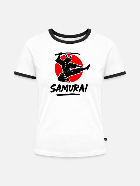 Samurai - Frauen Kontrast-T-Shirt - Weiß/Schwarz