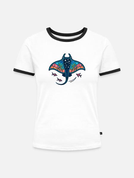 Kosmischer Manta – Sternenriff - Frauen Kontrast-T-Shirt - Weiß/Schwarz