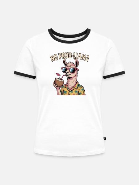 Kein Problem, ein lustiges Lama - Frauen Kontrast-T-Shirt - Weiß/Schwarz