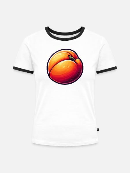 Pfirsich-Illustration lebendige Naturkunst - Frauen Kontrast-T-Shirt - Weiß/Schwarz