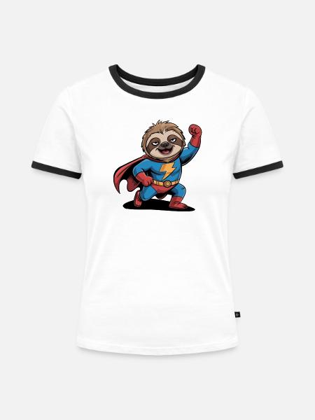 Superhelden Faultier - Frauen Kontrast-T-Shirt - Weiß/Schwarz