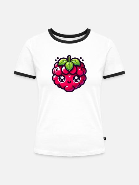 Himbeere Kawaii Illustration - Frauen Kontrast-T-Shirt - Weiß/Schwarz