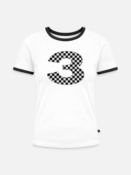 Checkerboard Nummer Drei Design - Frauen Kontrast-T-Shirt - Weiß/Schwarz