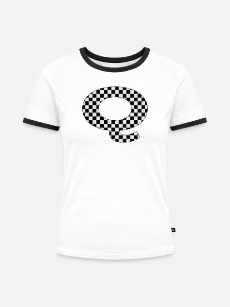 Checkerboard Muster Buchstabe Q - Frauen Kontrast-T-Shirt - Weiß/Schwarz