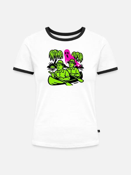 Spuk im Urwald - Frauen Kontrast-T-Shirt - Weiß/Schwarz