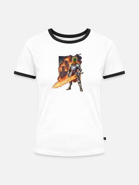 Feuriger Paladin mit Ananas Ritter - Frauen Kontrast-T-Shirt - Weiß/Schwarz