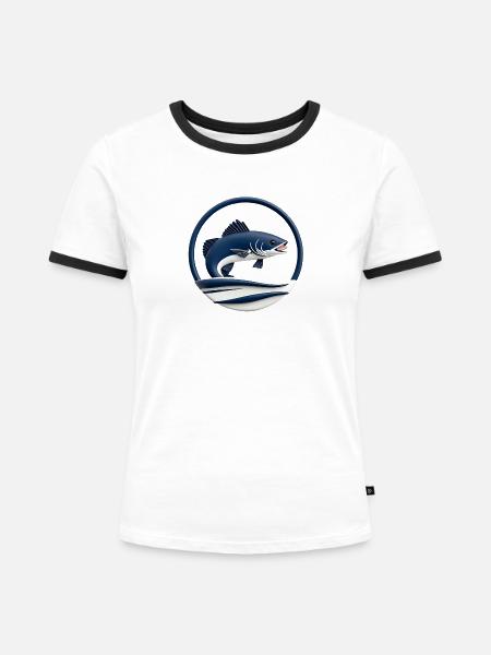 Fisch im Kreise – Naturdesign - Frauen Kontrast-T-Shirt - Weiß/Schwarz