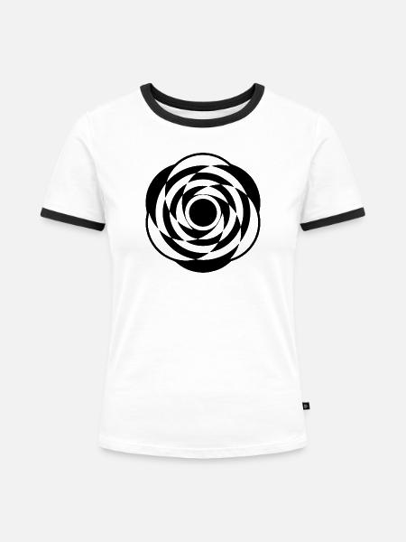 Hypnotischer Rosen-Kornkreis - Frauen Kontrast-T-Shirt - Weiß/Schwarz