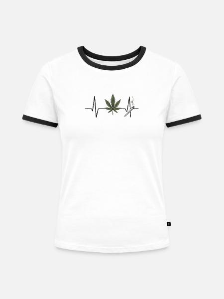 Marijuana und Herzschlag Design - Frauen Kontrast-T-Shirt - Weiß/Schwarz