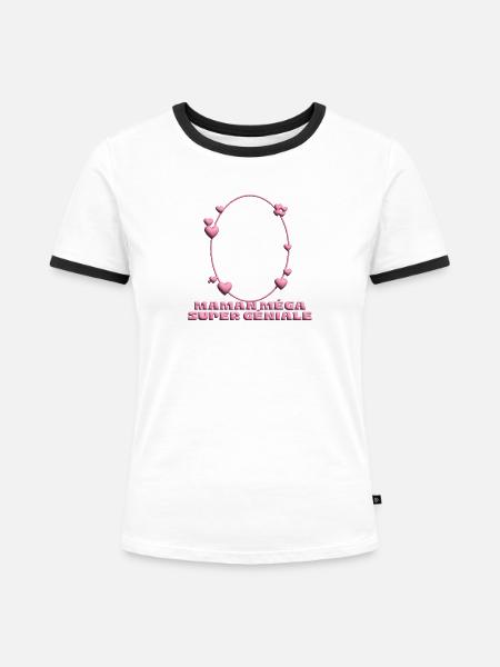Maman Méga Super Géniale – Herzrahmen - Frauen Kontrast-T-Shirt - Weiß/Schwarz