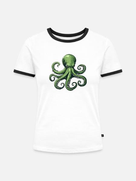 Unterwasser Kraken Illustration - Frauen Kontrast-T-Shirt - Weiß/Schwarz