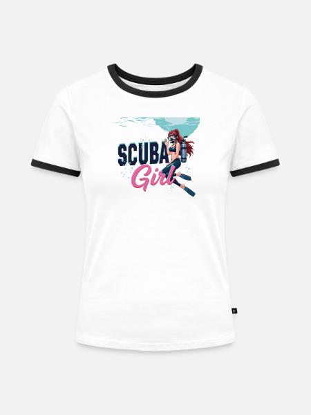 Scuba Girl Taucherin Design - Frauen Kontrast-T-Shirt - Weiß/Schwarz