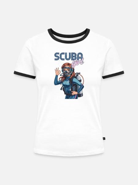 Scuba Girl Taucherin Design - Frauen Kontrast-T-Shirt - Weiß/Schwarz