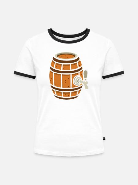 Rustikales Bierfass Cartoon - Frauen Kontrast-T-Shirt - Weiß/Schwarz