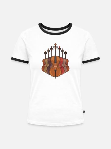  Faszinierende Cellosammlung: Musikinstrumente in - Frauen Kontrast-T-Shirt - Weiß/Schwarz