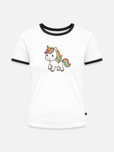 Pastell-Einhorn Traumkollektion - Frauen Kontrast-T-Shirt - Weiß/Schwarz