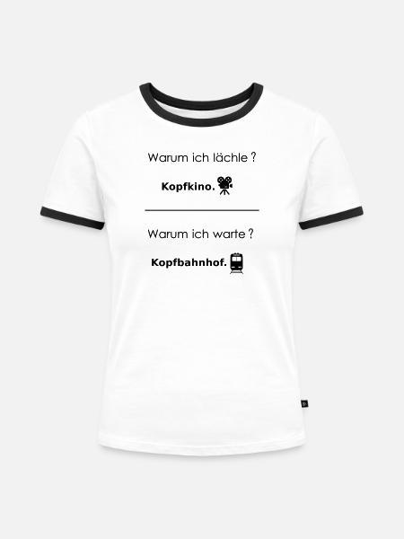 Kopfkino  Kopfbahnhof - Frauen Kontrast-T-Shirt - Weiß/Schwarz