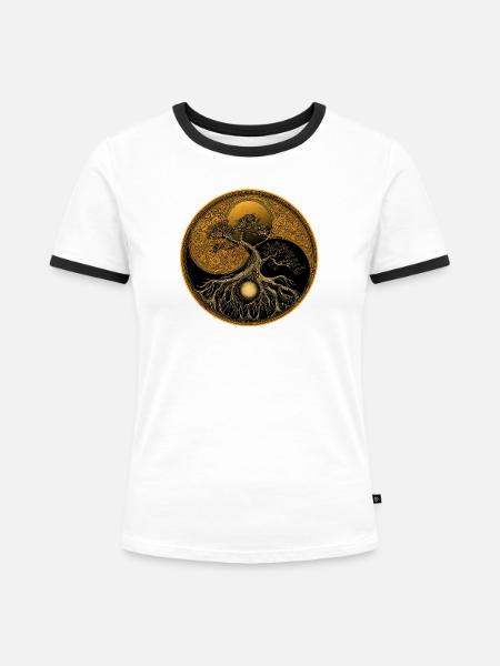 Baum des Lebens - Frauen Kontrast-T-Shirt - Weiß/Schwarz